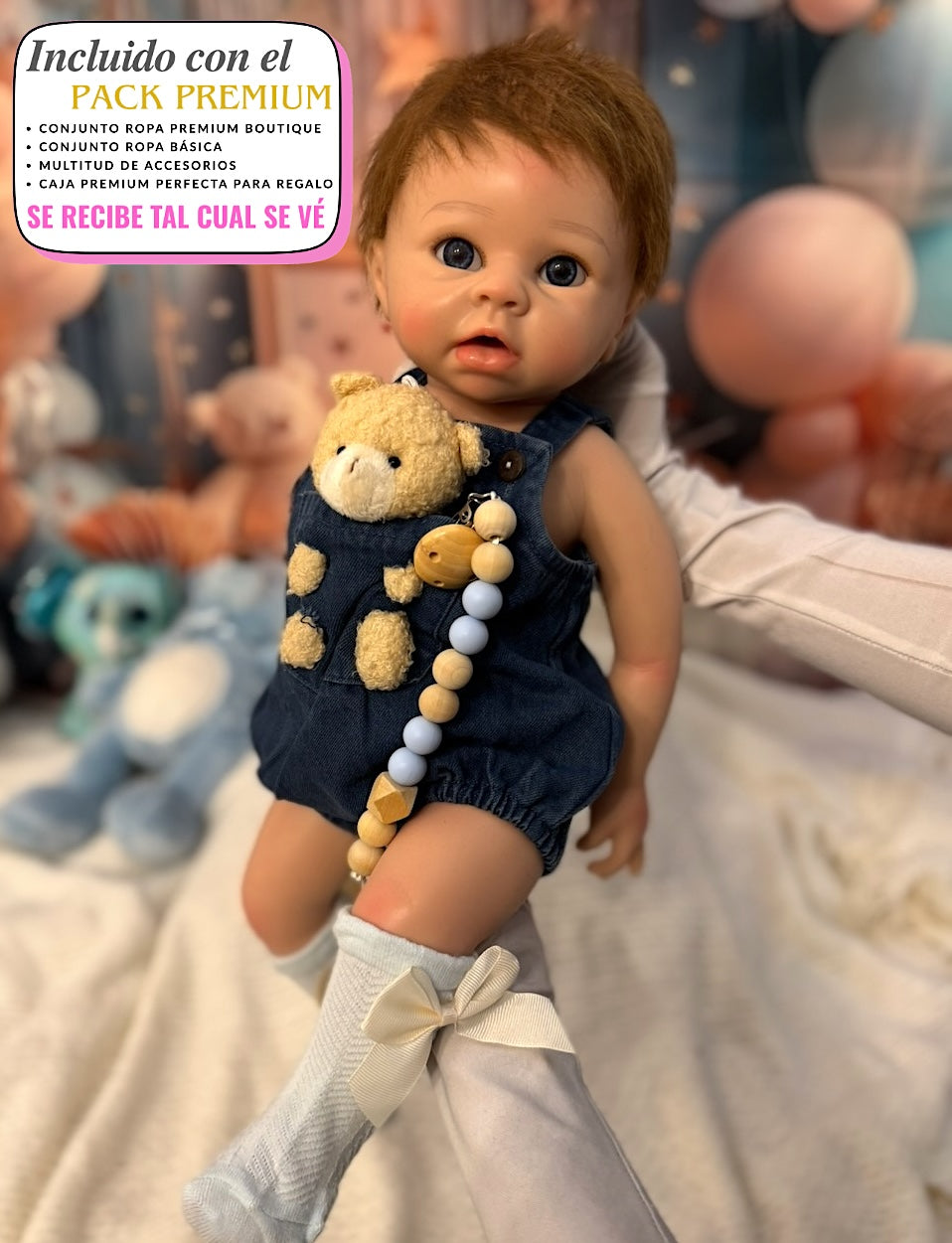 Muñeco Reborn Silicona Pelo Milú Niño 52cm / 4kg + Pack Premium